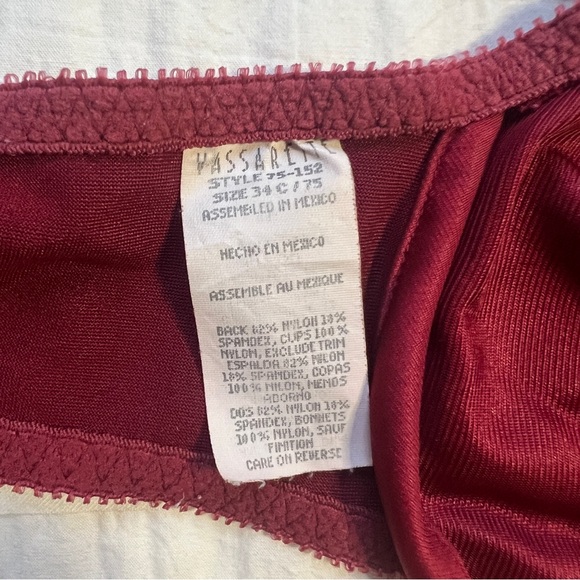 VTG 90s Vassarette Unlined Burgundy Lace Bra, 34C - Picture 5 of 9